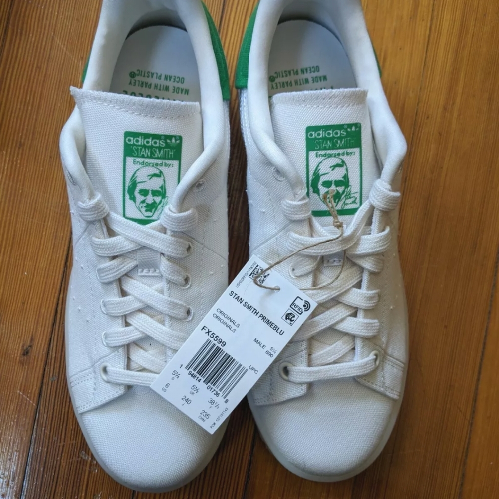 adidas Stan Smith End Plastic Waste White Sneaker Size 5.5 Men / 7.5 Women NIB